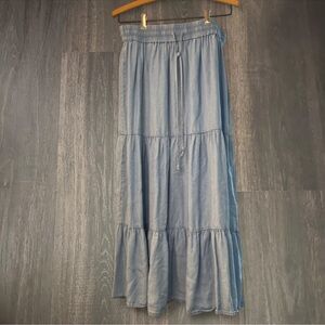 New Directions Chambray Tiered Maxi Skirt Blue Size Large
